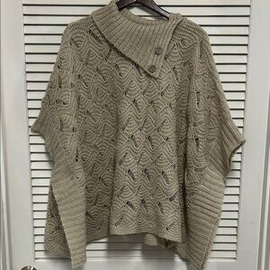 Vintage America Cable Knit Poncho - Taupe